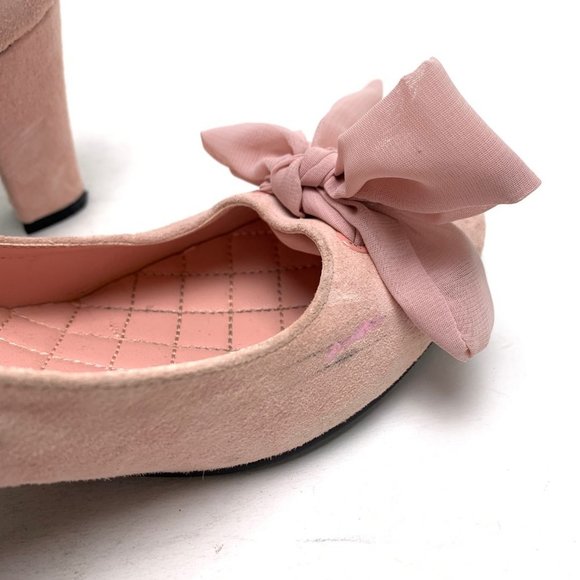CAMI Genuine Suede Leather Pink Chunky High Heels Pumps Block Bow Round Toe sz 6 - Picture 16 of 16